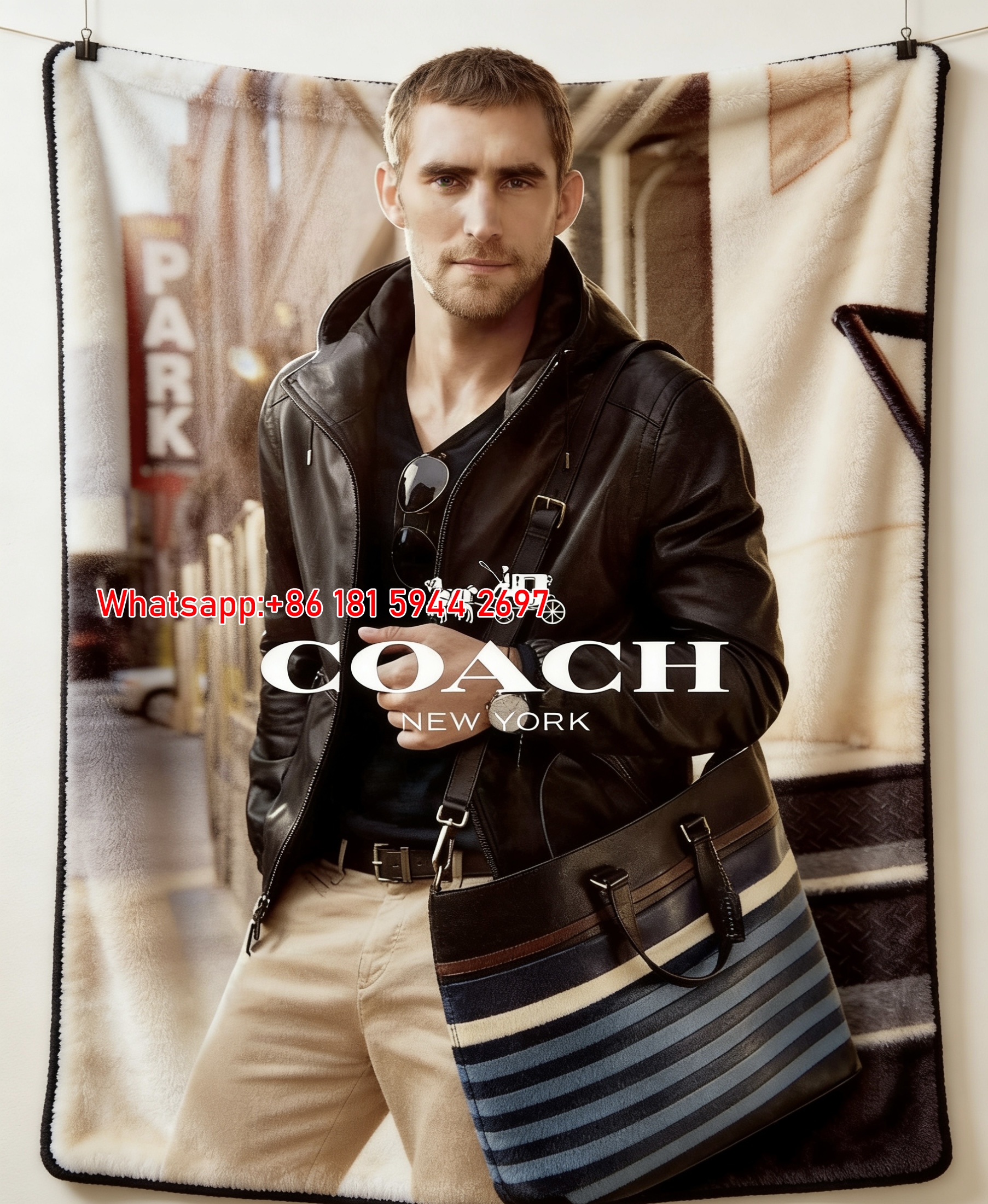 Coach New York Striped Tote Bag Print Flannel Sofa Throw Blanket C232